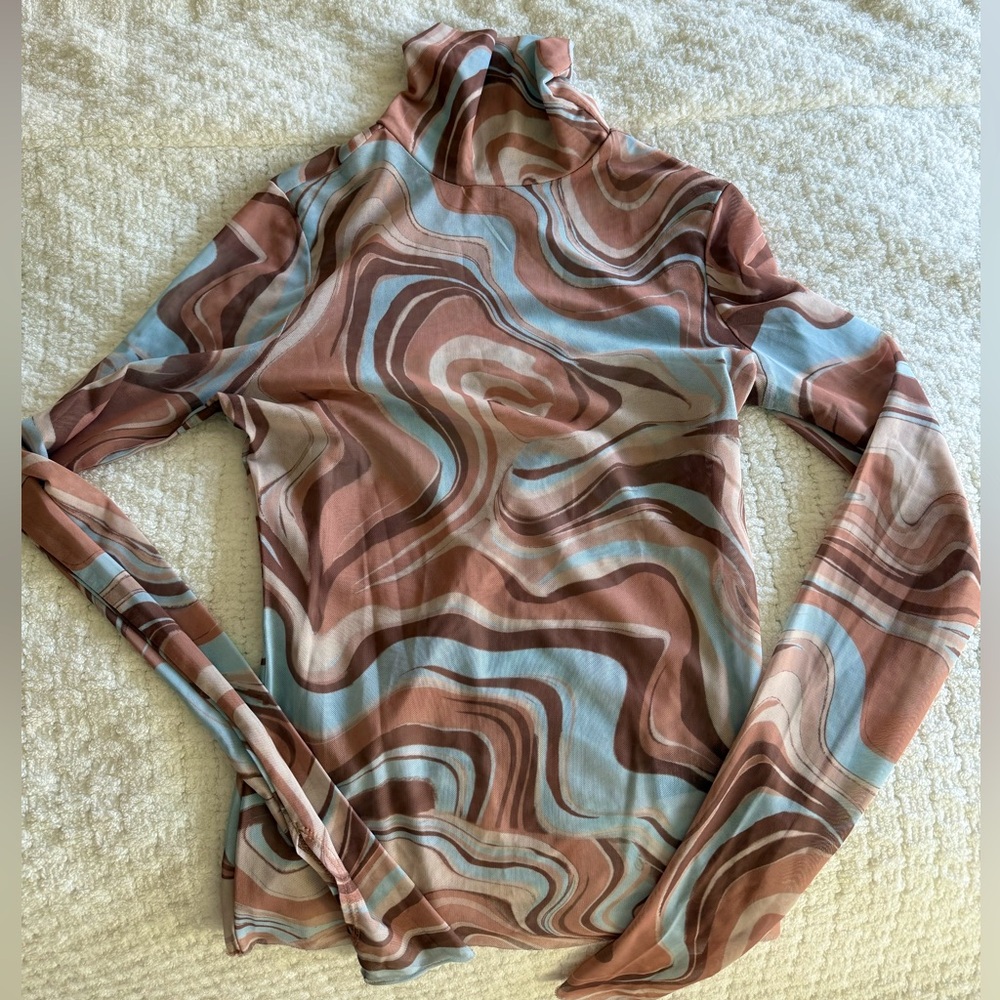 Afrm Zadie Multicolor Swirl Turtleneck Mesh Top - image 1